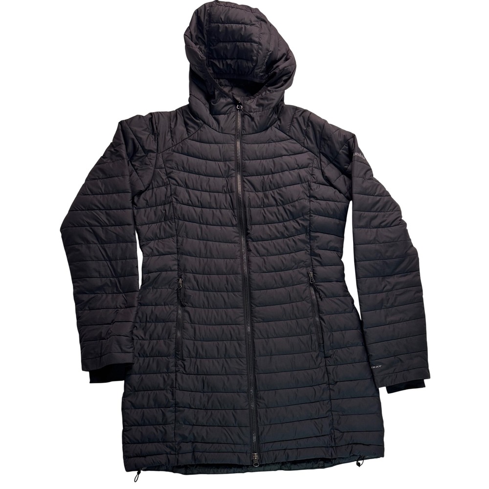 Columbia Powder Lite Mid Jacket Black Omni-Heat Puffer Hooded Parka Women M